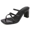 Square Open Toe Chunky Heels Cross Straps Slingback Summer Slippers Sandals  - Black Patent