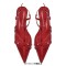 Pointed Open Toe T Straps Ankle Buckle Straps Flats Venice Summer Sandals - Red Patent