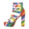 Peep Toe Chunky Heels Platforms Colorful Rainbow Straps Back Zipper Summer Sandals Booties - Multicolor Canvas
