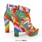 Peep Toe Chunky Heels Platforms Colorful Rainbow Straps Back Zipper Summer Sandals Booties - Multicolor Canvas