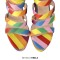 Peep Toe Chunky Heels Platforms Colorful Rainbow Straps Back Zipper Summer Sandals Booties - Multicolor Canvas