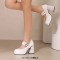 Round Toe Chunky Heels Double Mary Janes Straps Low Platforms Pumps - White Patent