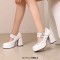 Round Toe Chunky Heels Double Mary Janes Straps Low Platforms Pumps - White Patent