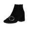 Round Toe Metal Buckle Decorated Side Zipper Ankle Highs Chunky Heels Boots - Black Flock
