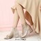 Round Toe Metal Buckle Decorated Side Zipper Ankle Highs Chunky Heels Boots - Apricot Tan Flock
