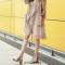 Round Toe Metal Buckle Decorated Side Zipper Ankle Highs Chunky Heels Boots - Apricot Tan Flock
