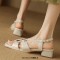 Square Open Toe Chunky Heels Cross Lace Up Ankle Buckle Straps Summer Sandals  - Beige Faux Leather