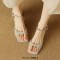 Square Open Toe Chunky Heels Ankle Buckle Straps Summer Sandals  - Beige  Satin