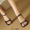Square Open Toe Chunky Heels Ankle Buckle Straps Summer Sandals  - Black Satin