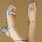 Square Open Toe Chunky Heels Ankle Buckle Straps Summer Sandals  - Silver Faux Leather