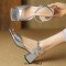 Square Open Toe Chunky Heels Ankle Buckle Straps Summer Sandals  - Silver Faux Leather