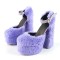 Round Toe Platforms Ankle Buckle Mary Janes Rhinestones Straps Chunky Heels Pumps - Lavender Plush