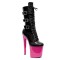 Round Toe Stiletto Heels Ankle Highs Lace Up Side Zipper Buckle Straps Booties  - Black HotPink Patent