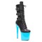 Round Toe Stiletto Heels Ankle Highs Lace Up Side Zipper Buckle Straps Booties  - Black SkyBlue Patent