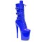 Round Toe Stiletto Heels Ankle Highs Lace Up Side Zipper Buckle Straps Booties  - Blue Patent