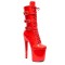 Round Toe Stiletto Heels Ankle Highs Lace Up Side Zipper Buckle Straps Booties  - Red Patent