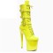 Round Toe Stiletto Heels Ankle Highs Lace Up Side Zipper Buckle Straps Booties  - Yellow Patent