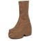 Round Toe Lace Up Punk Gothic Ankle Highs  Platforms Chunky Heels Boots - Brown Stretch Fabric