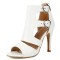 Peep Toe Stiletto Heels Double Heart Shaped Ankle Buckle Straps Sandals - White Faux Leather