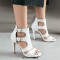 Peep Toe Stiletto Heels Double Heart Shaped Ankle Buckle Straps Sandals - White Faux Leather