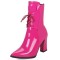 Pointed Toe Lace Up Chunky Block Heels Ankle Highs Elegant Boots - Rose Patent