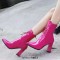 Pointed Toe Lace Up Chunky Block Heels Ankle Highs Elegant Boots - Rose Patent