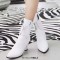 Pointed Toe Lace Up Chunky Block Heels Ankle Highs Elegant Boots - White Faux Leather