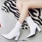 Pointed Toe Lace Up Chunky Block Heels Ankle Highs Elegant Boots - White Faux Leather