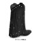 Pointed Toe Mid Calf Rhinestones Bling Chunky Heels Fringe Western Cowgirl Boots - Black Synthetic
