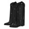 Pointed Toe Mid Calf Rhinestones Bling Chunky Heels Fringe Western Cowgirl Pull On Boots - Black Synhetic