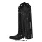 Pointed Toe Mid Calf Rhinestones Bling Chunky Heels Fringe Western Cowgirl Pull On Boots - Black Synhetic