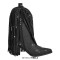 Pointed Toe Mid Calf Rhinestones Bling Chunky Heels Fringe Western Cowgirl Boots - Black Flock