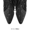 Pointed Toe Mid Calf Rhinestones Bling Chunky Heels Fringe Western Cowgirl Boots - Black Flock