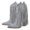Pointed Toe Mid Calf Rhinestones Bling Chunky Heels Fringe Western Cowgirl Boots - LightBlue Denim