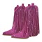 Pointed Toe Mid Calf Rhinestones Bling Chunky Heels Fringe Western Cowgirl Boots - HotPink Flock