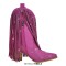Pointed Toe Mid Calf Rhinestones Bling Chunky Heels Fringe Western Cowgirl Boots - HotPink Flock