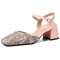 Square Toe Chunky Heels Ankle Buckle Straps Elegant Summer Sandals  - Pink Microfiber