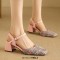Square Toe Chunky Heels Ankle Buckle Straps Elegant Summer Sandals  - Pink Microfiber