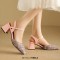 Square Toe Chunky Heels Ankle Buckle Straps Elegant Summer Sandals  - Pink Microfiber