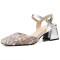 Square Toe Chunky Heels Ankle Buckle Straps Elegant Summer Sandals  - Silver Microfiber