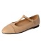 Round Toe Mary Janes T Sraps Loafers Sandals - Apricot Leather