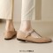 Round Toe Mary Janes T Sraps Loafers Sandals - Apricot Leather