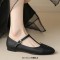 Round Toe Mary Janes T Sraps Loafers Sandals - Black Leather