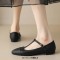 Round Toe Mary Janes T Sraps Loafers Sandals - Black Leather