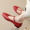 Round Toe Mary Janes T Sraps Loafers Sandals - Red Leather