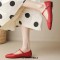 Round Toe Mary Janes T Sraps Loafers Sandals - Red Leather