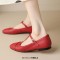 Round Toe Mary Janes T Sraps Loafers Sandals - Red Leather
