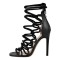Peep Toe Decorated Lace Up Back Zipper Stiletto Heels Gladiators Party Sandals - Black Faux Leather