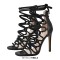 Peep Toe Decorated Lace Up Back Zipper Stiletto Heels Gladiators Party Sandals - Black Faux Leather