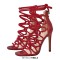 Peep Toe Decorated Lace Up Back Zipper Stiletto Heels Gladiators Party Sandals - Red Faux Leather